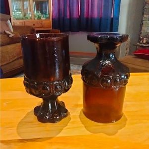 2 Tiffin Franciscan Madeira smoky brown wine water glasses goblets 1960’s heavy
